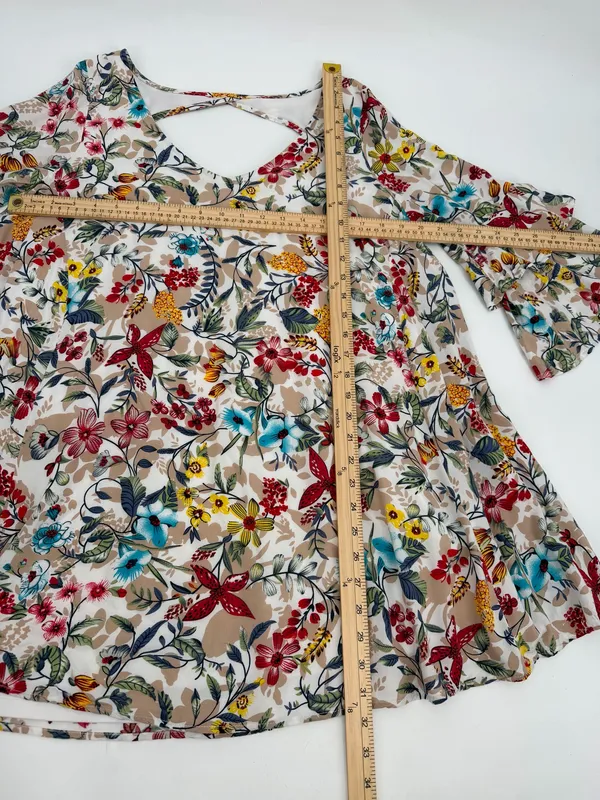Entro Dress Womens S Floral Tunic Minidress Rayon Ruffle 3/4 Sleeve Cutout Boho - Image 7