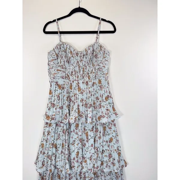 NWT Lulus Dress Blue Midi Floral Bustier Layered Underwired Slip Boho Medium - Image 6