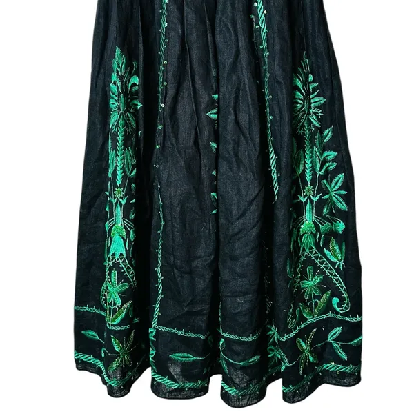 Vintage Sue Wong Linen Midi Dress Beaded Embroidery Summer Party Vacation - Image 14