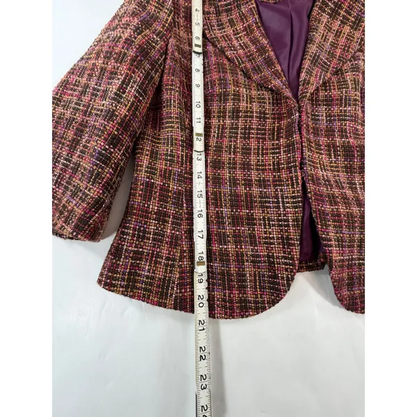 Coldwater Creek Womens Petite 8 Purple Pink Brown Tweed Blazer 3/4 Sleeve Jacket - Image 4