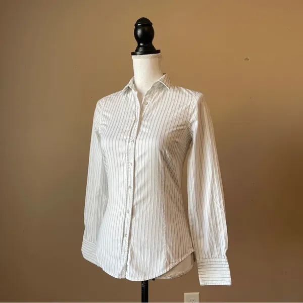 ZARA | Pinstriped Poplin Button Down Shirt Sz XS - Image 4