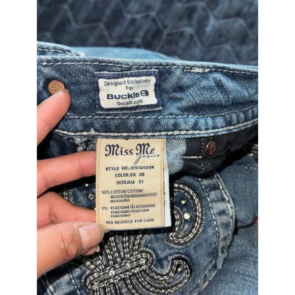 Miss Me Women's‎ Boot Embellish Blue Denim Low Rise Medium Wash Size 28 - Image 5