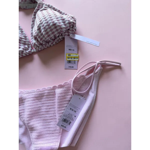 Wild Fable Pink Gingham Triangle Bikini Top and Scalloped Side Tie Bottoms Set M - Image 4