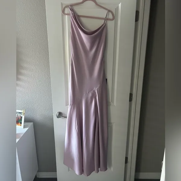 Lulus Impressive Energy Blush Pink Satin Asymmetrical Maxi Dress - Image 4