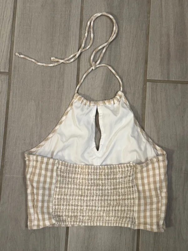 Hollister Beige Gingham Halter Crop Top - Image 5