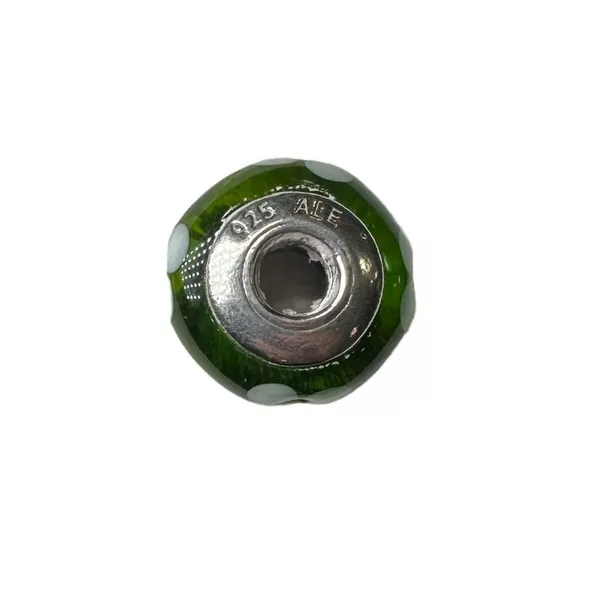 Pandora White Flowers Green Murano Glass Authentic Bead Charm - Image 3