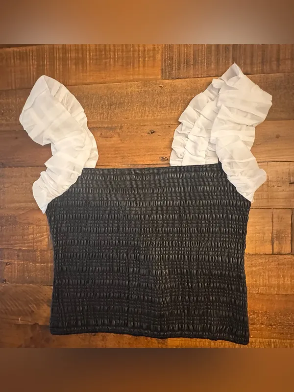 ANTHRO MAEVE Smocked Tank with White Ruffle Sleeves - Image 2