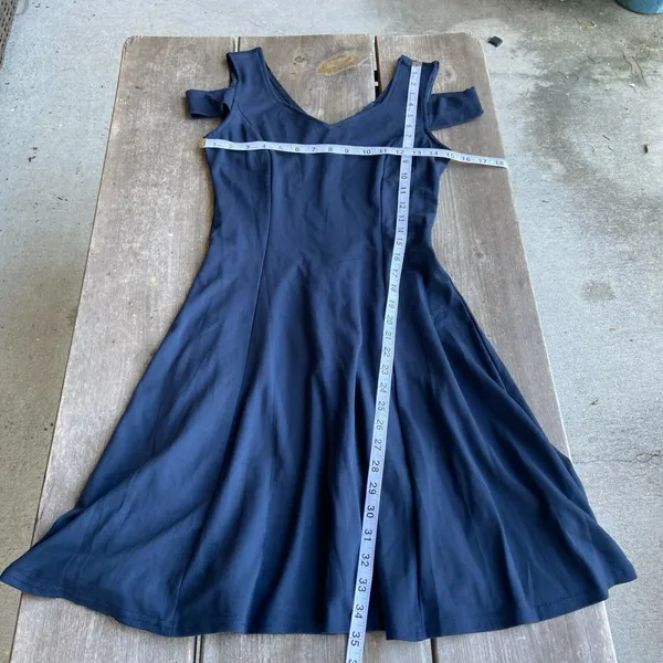 InsNova Womens Dress M‎ Cold Shoulder Navy Blue Cocktail Party Skater Solid NEW - Image 7