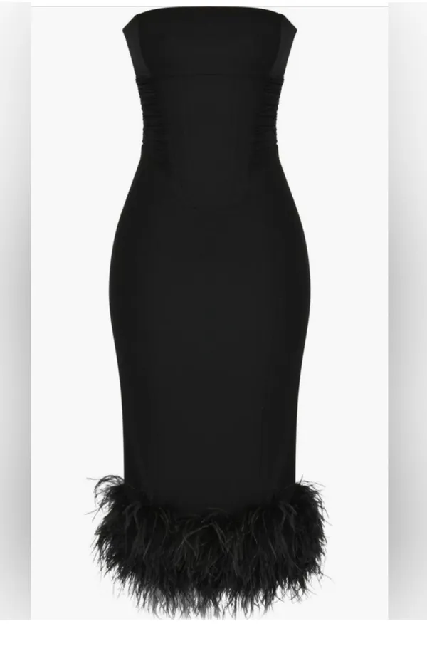 Fionula Strapless Feather Hem Midi Dress Size M - Image 2