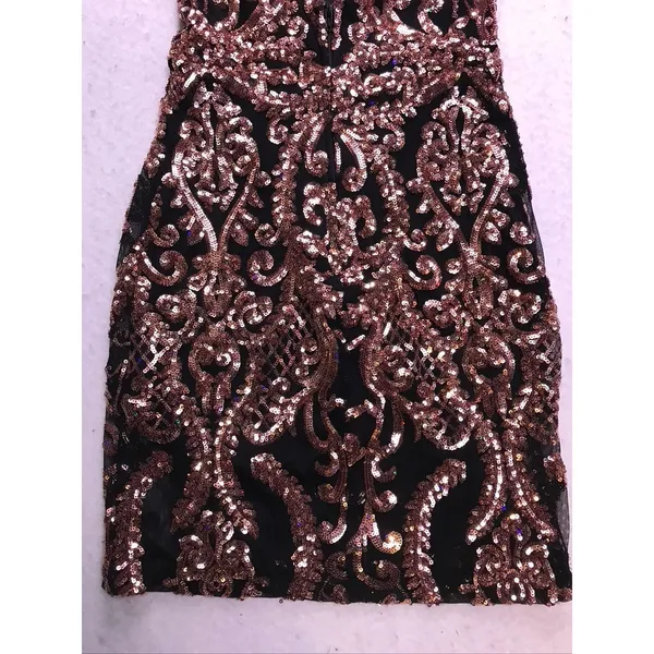 Windsor Mini Dress Womens Size 1 Black Rose Gold Sequin Damask Bodycon Cocktail - Image 9