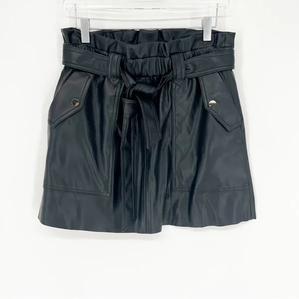 ZARA Faux Leather‎ Belted Mini Skirt Women's Size M Black Moto Chic - Image 2