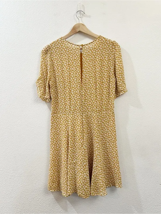 Reformation Gracie Short Sleeve Floral Print Crepe Mini Dress In Peru Yellow 12‎ - Image 9