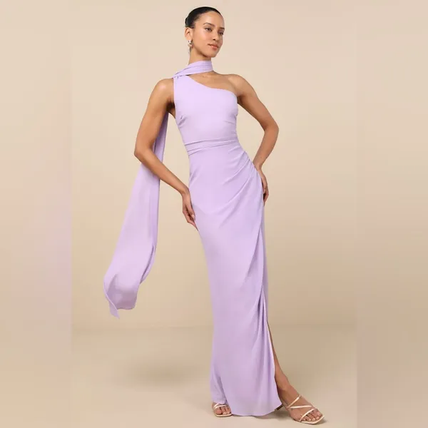 LULU’S Adeline Lavender One-Shoulder Scarf Maxi Dress - Image 6