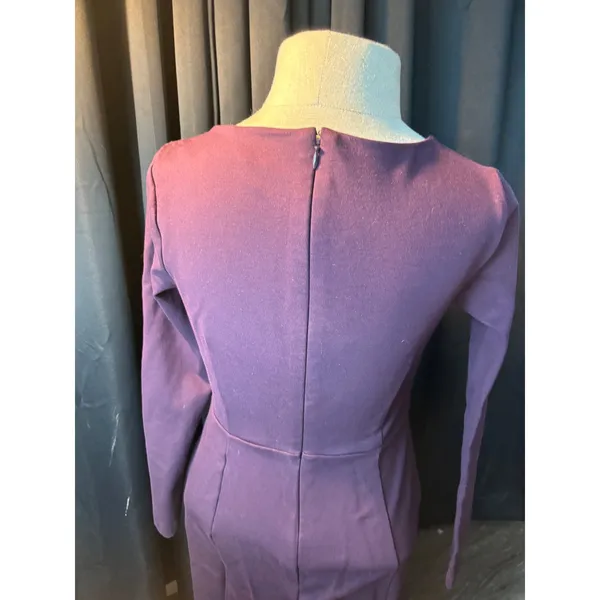 Ann Taylor‎ Petite Purple Long Sleeve Boat Neck Flounce Hem Sheath Dress 0P - Image 7