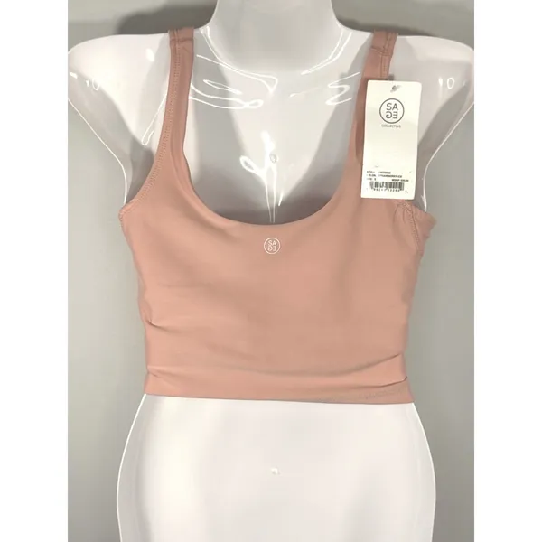 Sage Collective Strawberry Ice Pink V-Neck Crop Active Tank Top‎ Small NEW - Image 4
