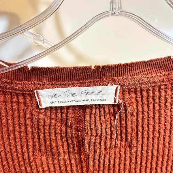 Free People We the Free Shirt Buttercup Thermal Waffle Knit Rust Orange Small - Image 3