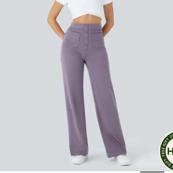 HALARA Lavender Wide Leg Pants XL High rise Front Pockets Casual Flares - Image 2