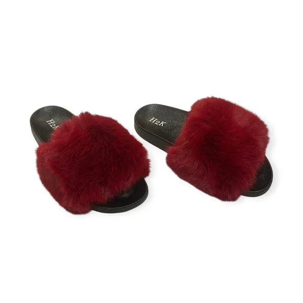 H2K Red Faux Fur Slide Sandals Women’s Size 8 - Image 4