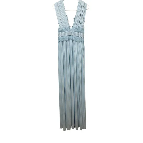 ASOS Light Blue Pleated‎ Lace Trim Maxi Dress Sleeveless V-Neck Wedding Guest 4 - Image 4