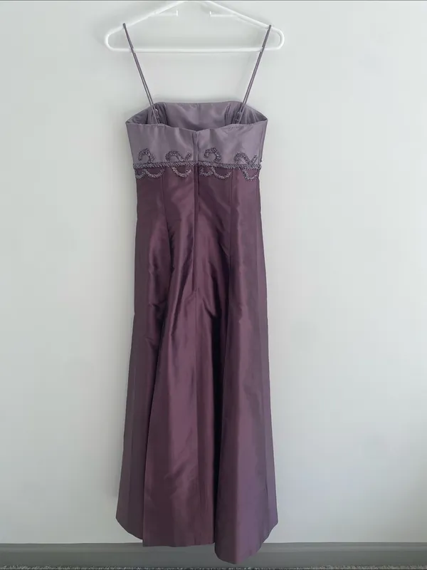 Marisa Baratelli Thai Silk Beaded Gown Spagetti Straps/Strapless Plum Mauve 2 - Image 4