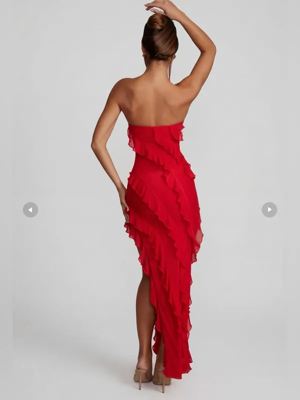 Oh Polly Bandeau Ruffle Detail Maxi Dress in Red nwot - Image 2