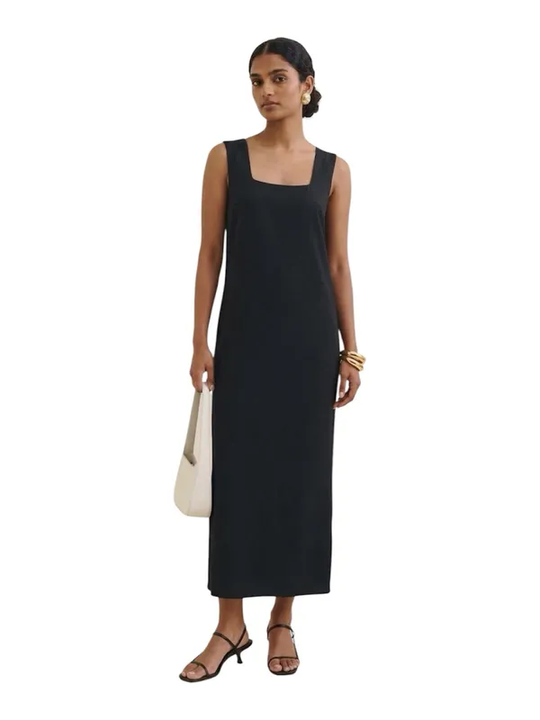 Reformation Vea Black Crepe Square Neck Maxi Shift Dress Size 12 Lined - Image 2