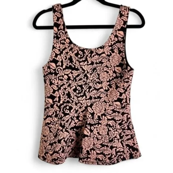 Sugarlips Black Pink Floral Jacquard Peplum Tank Top Large‎ - Image 3