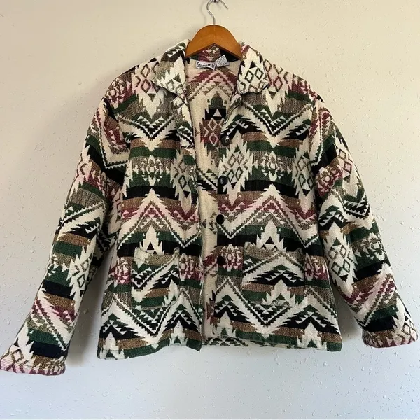 Vintage Studio West Cream Green Western Blazer Jacket XL - Image 3