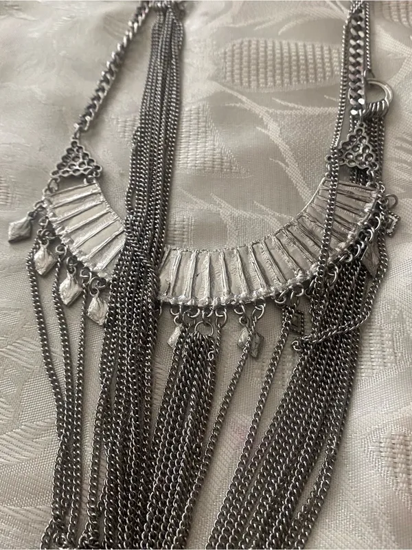 Wild Flower Silver Tone Long Statement Bib Necklace Fringe Festival Boho New NWT - Image 9