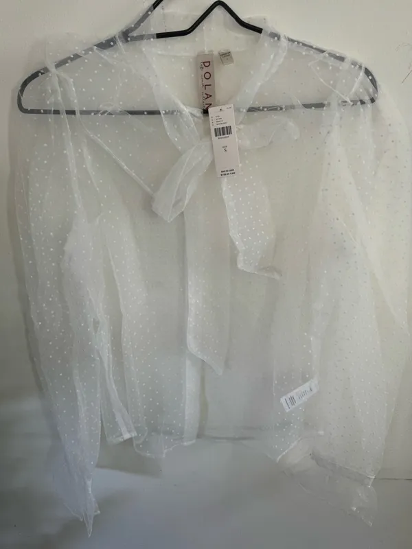 Antrhopologie white dolan Sheer Swiss Dot Tie-Neck Blouse - White - Image 3