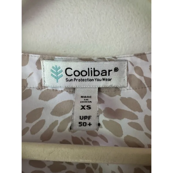 Coolibar Beige Animal Print Long Sleeve Gathered Waist Maxi Dress Size XS UPF 50 - Image 5