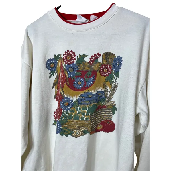 Vintage Bobbie Brooks‎ Cream Floral Print Sweatshirt Women's Size L - Image 2