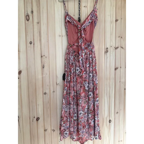 NWT Lulus Ties With You Rose Pink Floral Print Tie-Back Midi Dress Resort Sz XS - Image 4
