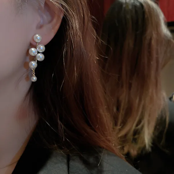 Elegant White Pearl Dangle Drop Earrings for Women - Image 5