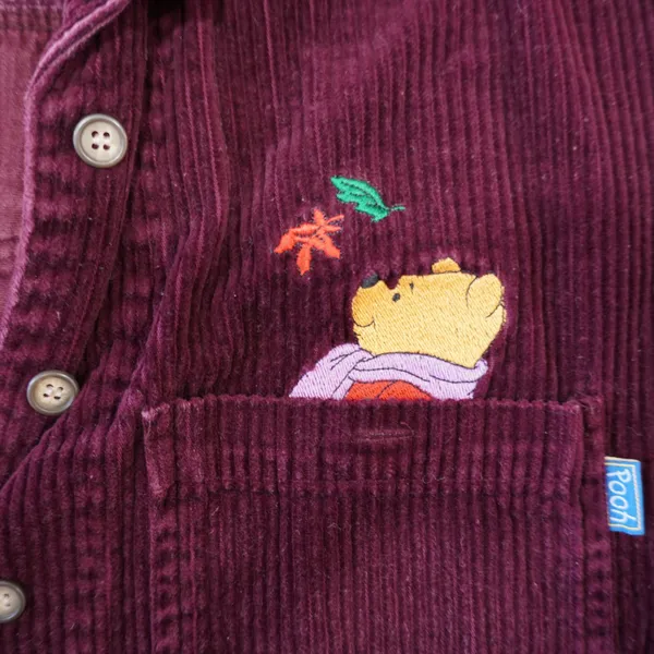 Vintage Disney Pooh Corduroy Shirt Maroon Burgundy Winnie the Pooh Embroidered M - Image 2