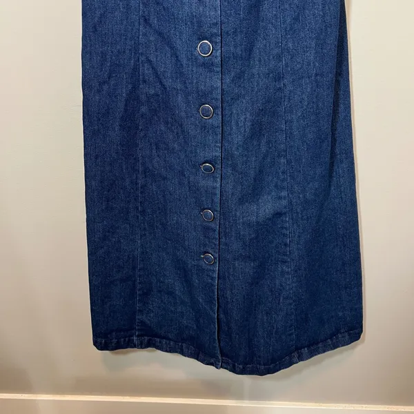 Zoe and Claire Denim Midi Dress Short Puff Sleeve Button Front Blue Small - Image 5