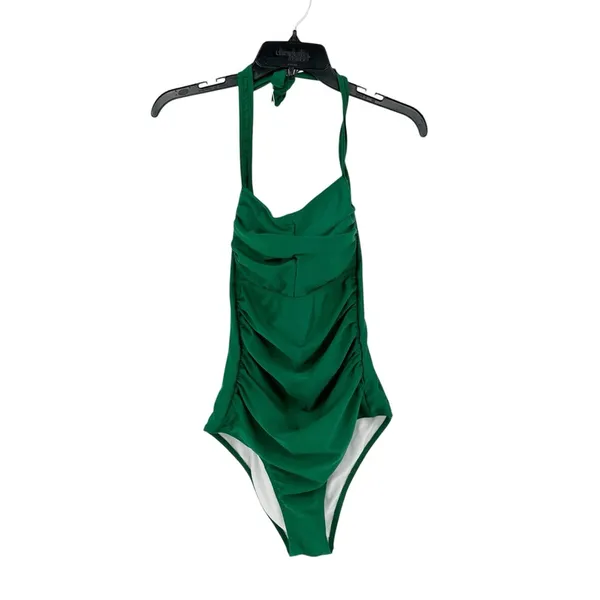 Smismivo Tummy Control Halter One Piece Swimsuit Ruched Pin Up Vintage Emerald M - Image 2