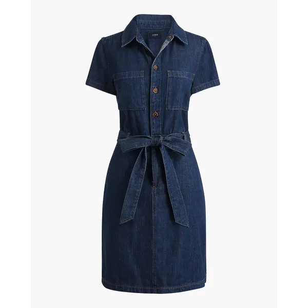 J. Crew Womens Dark Wash Denim Short Sleeve Belted Shirt Dress BY042 Size 2 - Image 2