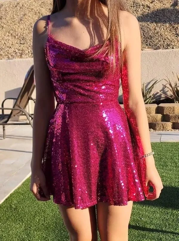 NEW Jaeden Small Sparkling Barbie Pink Sequin Formal Homecoming Sweetheart Dress - Image 8