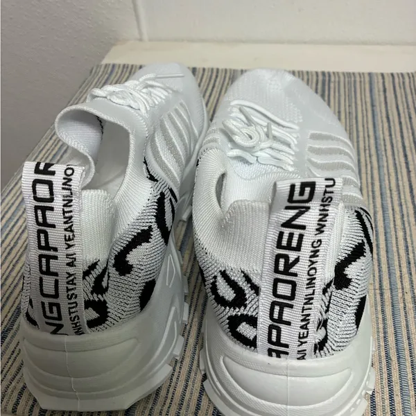 White and Black Patterned slip on Sneakers NWOT Size 10 - Image 3