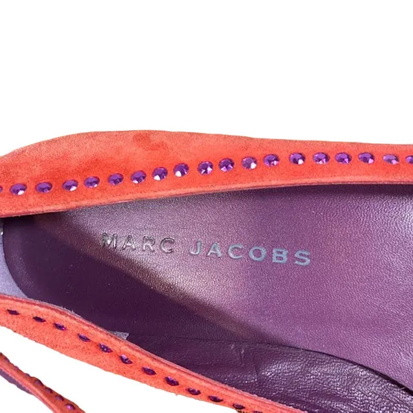 Marc Jacobs Suede Red & Purple Beaded Bow Detail Flats Shoes Women Sz 36 - Image 7