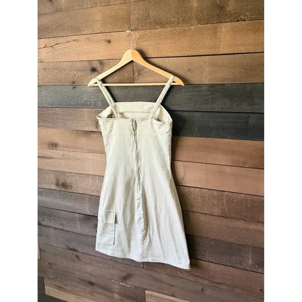 Vintage Neutral Utility Mini Dress Blue Asphalt Y2K Fitted - Image 5