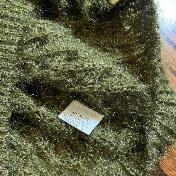 Chartreuse Olive Green Open Knit Fuzzy Cardigan Size M - Image 3