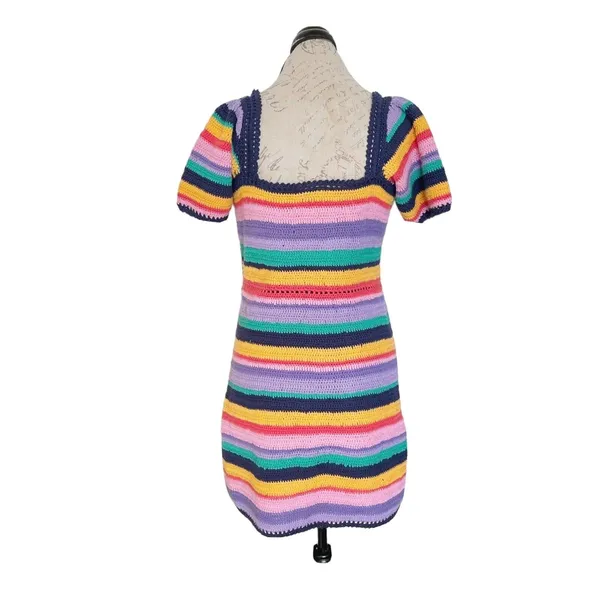 Farm Rio Sweater Dress XS Striped Short Sleeve Winter Summer Fall Boho Retro - Image 4