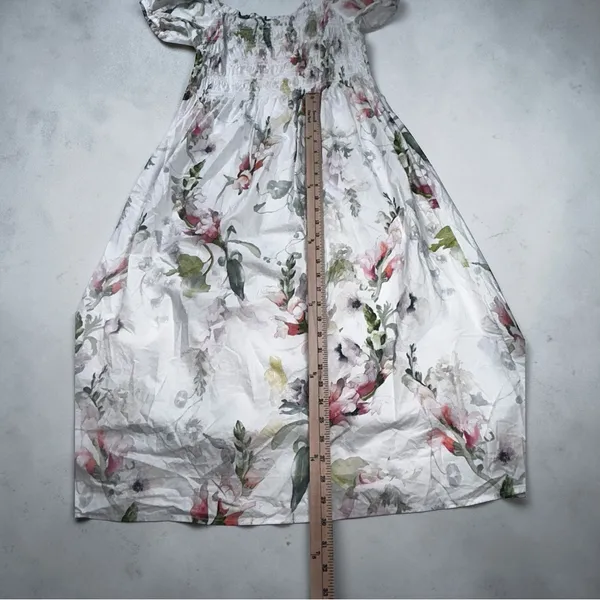H&M Off-The-Shoulder Poplin Floral Midi Dress – White/Pink/Green Sz L - Image 6