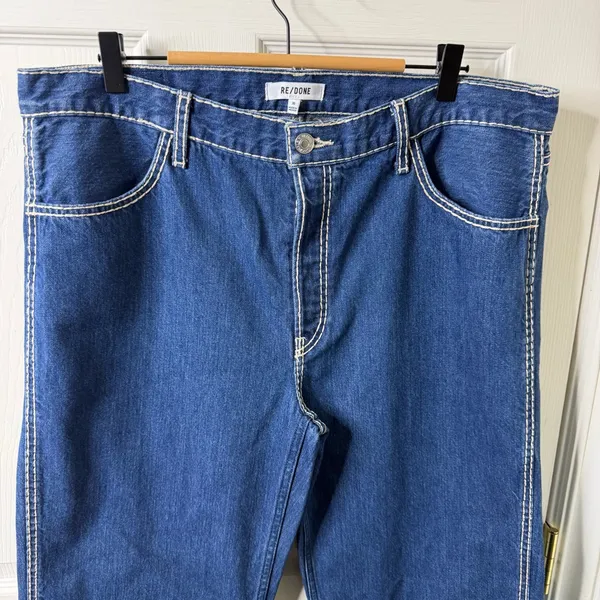 RE/DONE Loose Long‎ Jeans Blue Chunky Stitch Indigo High Rise Womens Size 30 - Image 5