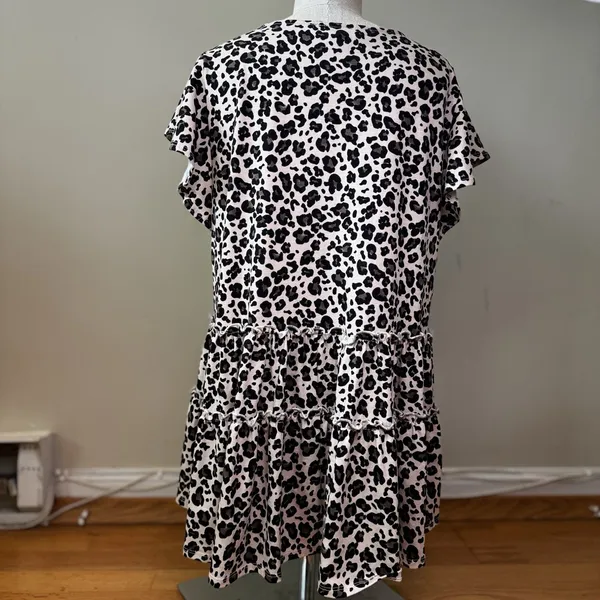 Altard State Leopard Print Babydoll V-neck Top L Boho Ruffles Coquette Flowy - Image 2