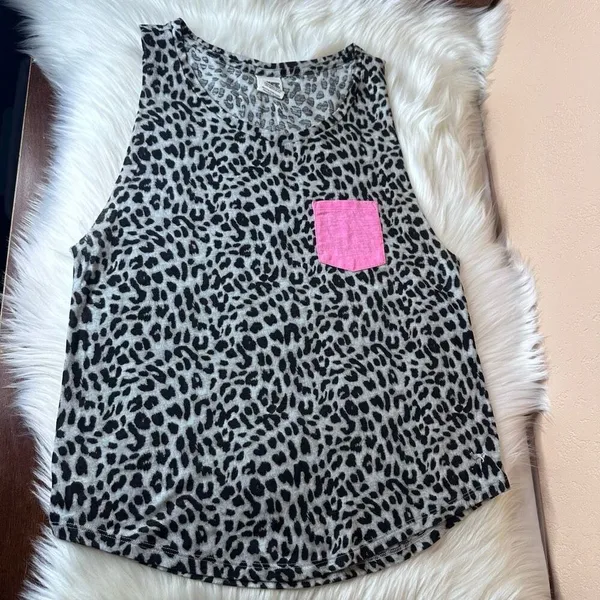 Victoria's Secret Pink Gray Animal Cheetah Pocket Tunic Tank Top Shirt Small - Image 7