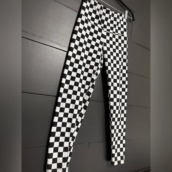 EYE CANDY Black & White Checkered Soft Leggings Gameday Racing Sz S EUC - Image 2