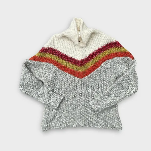 Free People Turn Around Chunky Knit Tunic Sweater Orange Ivory XS Boho Cozycore - Image 6